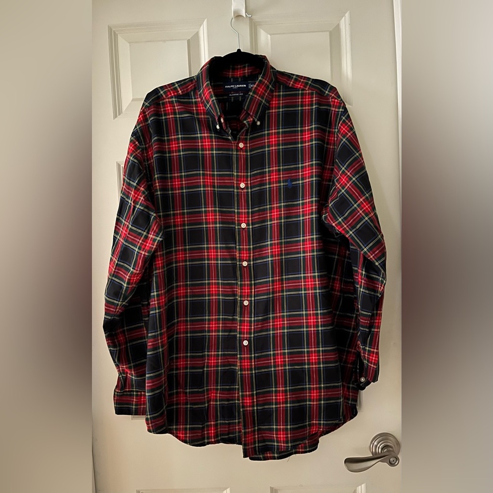 Men’s Ralph Lauren Classic Golf Fit Holiday Tartan Plaid button down shirt XL